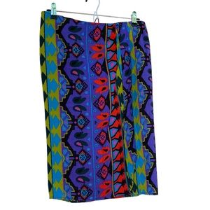 Vintage Abstract Pliers 100% Rayon Multicolored Pencil Skirt